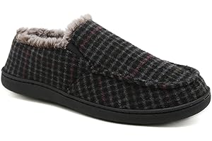 SMajong Męskie kapcie zimowe, miękkie, antypoślizgowe, ciepłe, pluszowe buty, mokasyny, kapcie do użytku wewnątrz i na zewnątrz, czarno-czerwone, rozmiar 45 EU