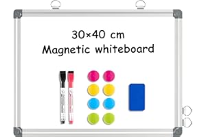 DOLLAR BOSS Magnetic Whiteboard Double-Sided 30 X 40 cm Dry Erase White Board for Walls with Pen Tray, Aluminium Trim and Dry-Wipe Writing Surface for School, Home and Office