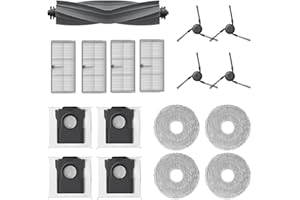 Geoviizon 17 Pcs Accessoires pour Dreame X40 Ultra / X40 Ultra Complete/L40 Ultra Robot Aspirateur.1 Brosse Principale, 4 Filtres, 4 Sacs à Poussière, 4 Chiffons de Nettoyage, 4 Brosses Latérales
