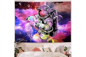 Arawat Tapisserie Psychédélique Astronaute Tapisserie Lune Soleil Décoration murale Tapis psychédélique Gothique Tapisserie Trippy Tapisserie Tenture murale Boho Décoration murale (150 x 130cm)