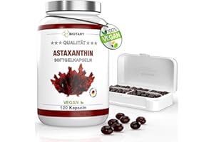 ‎BIOTARY Biotary Astaxanthin 12mg, 8 Monatsvorrat, 120 Softgel Kapseln, Vegan, mit Vitamin E, inclusive Pillenbox, hohe Bioverfügbarkeit, Haematococcus Pluvialis, Super-Antioxidans