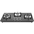 Faber Hob 3 Burner | Auto-Ignition | Spillage Proof | HOB SUPERIA HT763 BR AI | Concealed Chamber | Metal Knobs | Pan Support | Black Glass Finish |5 Yr Warranty on Burner & Glass | 1 Yr comprehensive