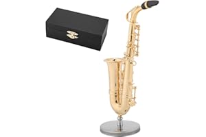 Fyearfly Modèle d'instrument de Musique, Réplique de Saxophone Alto Miniature Avec Support et étui, Ornements de Modèle d'instrument Plaqué or, Cadeau Premium pour la Décoration de la Maison