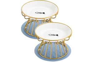 Dorakitten 2Pcs Cat Bowl, Ceramic Raised Cat Food Bowl, Elevated Pet Bowl,Anti Vomiting Cat Feeding Bowl, Non Slip Cat Dish, Protect Pet's Spine Make Cats Feel Comfortable, Dishwasher Safe