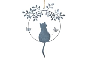 ‎LOGBUCH-VERLAG Türkranz Katze: Metallkranz Katzenfigur, Dekokranz zum Aufhängen, Katzenfigur Deko, Anhänger Tür, Wand & Fenster, Metallanhänger Innen, Geschenke für Katzenfans, Wanddeko Silber Grau, 22 x 28 cm
