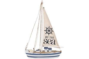 Out of the blue Nave a vela in legno con 11 LED, ca. 38,5 x 25 x 5 cm, batterie incluse