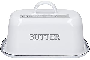 KITCHENCRAFT LIVING NOSTALGIA Kitchen Craft LNENBUTTER Beurrier avec Couvercle Émail Blanc/Gris 28 x 28 x 18 cm
