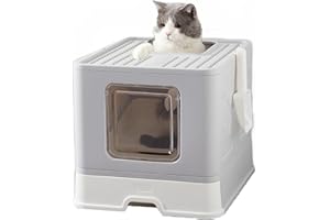 Pawsayes Toilette per gatti, Lettiera per gatti pieghevole con coperchio lettiera chiusa, scomparto inferiore rimovibile per una facile pulizia XXL