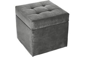 ‎POSTERGALERIA postergaleria Polsterhocker, 45x45 cm, Farbe Silber – weicher Sitz, aufklappbar mit Stauraum (50l) hält Einer Belastung von bis zu 100 kg Stand, Velours – Hocker für Wohnzimmer, Schlafzimmer, Diele