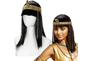 CAPANEUS Perruque Cleopatre, Perruque Impératrice égyptienne avec Bandeau pour Tête Serpent avec Perles,Deguisement Cleopatre Peruque,Accessoires de Décoration pour le Mardi Gras