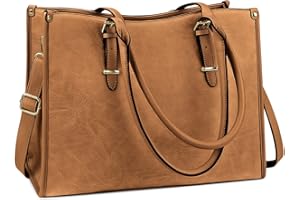 NUBILY Handtasche Damen Shopper Damen Groß Umhängetasche Laptoptasche 15.6 Zoll PU Leder Aktentasche Frauen Gross Arbeit Schule Business Tasche (Braun)