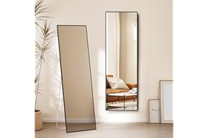 Warmiehomy 165x50cm Black Mirror Full Length Standing Large Rectangular Full Body Floor Mirror with Stand Hanging or Leaning Against Wall for Bedroom