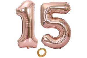 OUMEZON Luftballons Zahl 15, Nummer 15 Luftballon Rosegold Mädchen Luftballons 15. Geburtstag Folienballon, Zahl 15 Rose Gold Nummer 15 Ballons Große 32 Zoll Riese Heliumfolie Ballon …