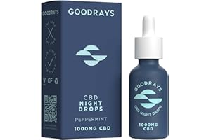 GOODRAYS CBD Oil, 1000mg, High Strength CBD Night Drops, Natural Sleep Stress and Anxiety Relief, Vegan, Peppermint Flavour, Packaging May Varyy