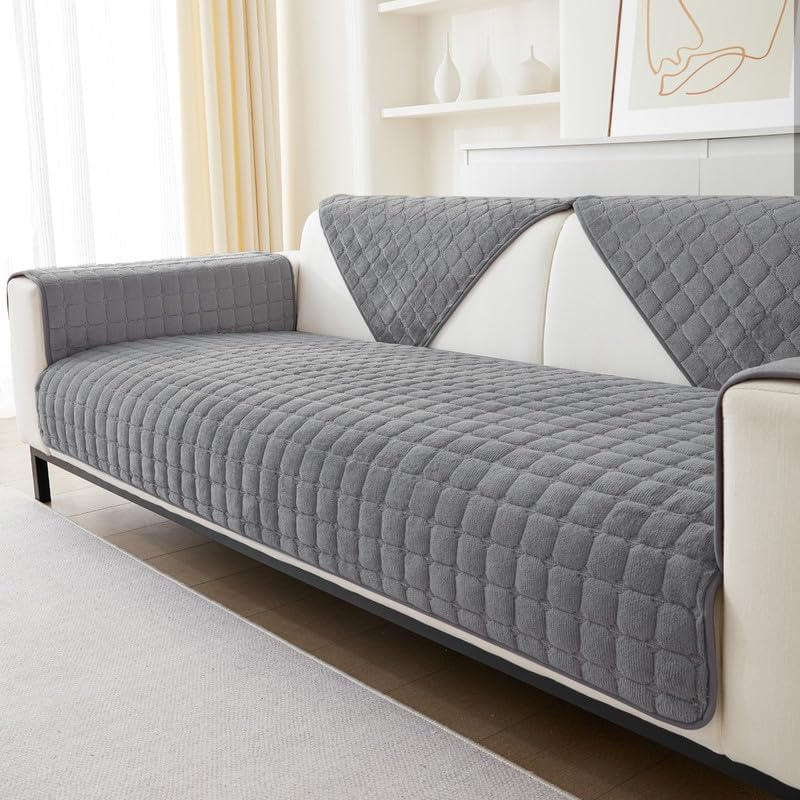 GKXLH Soft Flannel Sofa Covers Washable - New Sofa Cushion Covers, Non-Slip Sofa Cover 1 2 3 Seater Couch Covers for Sectional Sofa, Sofa Slipcovers L Shape Furniture Protector (Grey, 70x150cm)