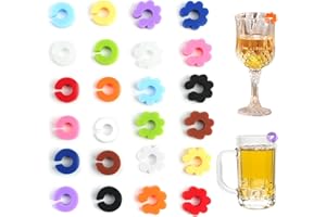 BIVOFU 24PCS Silikon-Glasmarker, Glasmarker Silikon, Wiederverwendbarer, Farblich Gemischter Becher Anhänger, Weinglasmarkierer, Silicone Wine Glass Drink Markers für Party Weinglas Tassen Trinkglas