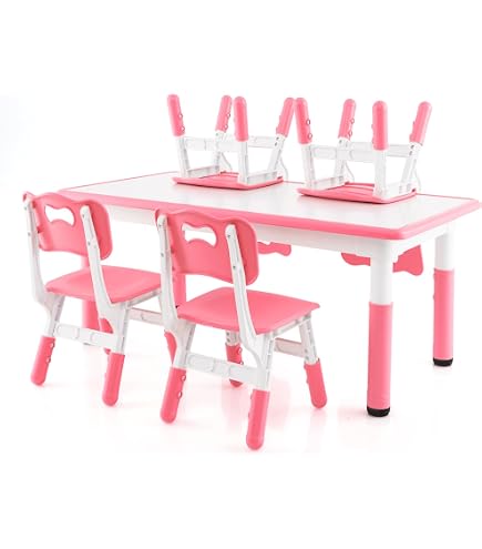 AIYAPLAY Ensemble Table et chaises pour Enfants 18-60 Mois, Design Peu encombrant, Hauteur réglable, Table pour Enfants avec Tableau pour Chambre d 'enfant, Bois et PP, Vert
