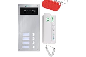 SISTEMAS ATIS PRO Kit interphone Audio 2 Fils pour immeuble – Anti-vandalisme avec Lecteur RFID – Kit Complet avec combinés et Alimentation – Installation encastrée ou en Surface – Très Facile à Installer
