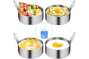 YAOYIN Pancake Form Egg Ring, 4 Pack 9cm Spiegeleiform Ei Ring zum Kochen von Spiegelei/Pfannkuchen/Omeletts und mehr, Antihaftbeschichtung, Lebensmittelqualität Edelstahl