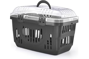 Patam trasportino rigido per cani e gatti con coperchio trasparente e apertura dall’alto 49 cm x 33 cm x 33 cm Made in Italy – Tino Grigio