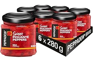 PEPPADEW Peppers, Sweet Chopped Piquanté Peppers, Vegan, Gluten Free, Mild Spice, Perfect for Topping Salads, Salsa and Pizza, Pack of 6 Jars x 280g
