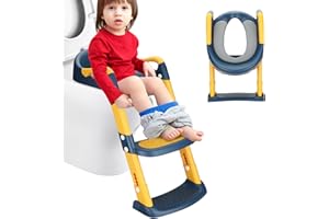 DEANIC Deska sedesowa dla dzieci ze schodami, nocnik z drabinką i wyściełaną poliuretanem, nakładka toaletowa dla dzieci od 1-7 lat, deska sedesowa dla dzieci 38-47 cm (niebieska)