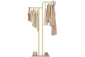 GUOHNHE Appendiabiti Ingresso in Metallo, Moderno Appendino da Terra a Doppia Colonna, Attaccapanni Resistente con Lastra di Roccia, per Soggiorno, Camera da Letto, 180 cm, Giallo Dorato, GYJ201WJ
