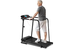 Redliro Treadmill for Seniors with Long Handrails - 300 lbs Capacity Walking Treadmill for Elderly with Cup Holder - Recovery Machine for Home Use with Clear, Non-Scrolling Display (Black)