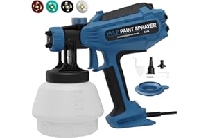 RAZIOL Pistola Pintura, Pistola Pintura Electrica HVLP de 700W con Conexiones para Limpieza y Soplado, 4 Boquillas y 3 Patrones, para Cobertizos de Muebles, Gabinetes, Cercas, Paredes, Puertas, etc.
