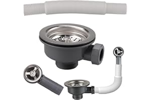 Inodiref Kitchen Sink Waste Kit with Overflow Pipes 114mm Kitchen Sink Overflow Kit Stainless Steel Thickened Design for Sink Hole Size 83-90mm(Round Interface)