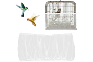 JEYORZY 1 Pièces Couverture de Cage à Oiseaux, Nylon en Filet de Protection pour Cage Oiseaux Lavable, Ventilé est Antipoussière, Housses Anti Graine pour Cages à Oiseaux, Réglable 80-110cm, Blanc-S