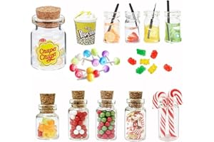AKSXU Wichtel Zubehör,15 Stück Miniatur Weihnachten Süßigkeiten und Trinken Set für Weihnachtsmarkt, Süßigkeitenstände,Wichtelzubehör mit Lolli Gummibärchen für Wichteltür Deko und 1:12 Puppenhaus