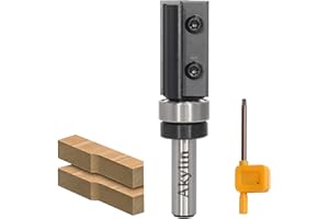 AKYLIN Wendeplatten Bündigfräser 8mm Schaft，4-seitigen Austauschbare Hartmetall Klinge，Bündigfräser Oberfräse mit Kugellager Holzfräser für Kantenbearbeitung