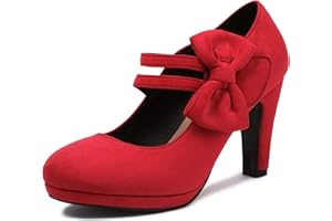 elerhythm Mary Jane - Scarpe da donna con tacco con fiocco, stile retrò, chiuse, punta rotonda, in pelle scamosciata, chic, vintage, stile Gatsby