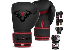 Islero EVO Fitness - Guantoni da boxe da uomo, colore nero opaco, da donna, rosa, MMA, Muay Thai, arti marziali, kick boxing, sparring, allenamento, guanti da combattimento, con fasce per le mani