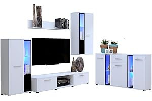 ‎BROMARKT BROMARKT Cube Wohnwand Wohnzimmer 5-teilig - Wohnzimmer Schrank – Fernseh Möbel - Wohnwand Modern - Wohnzimmerschrank – Matt Weiß