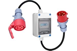 CHENGPI 3 Phasen Mobiler Digitaler Stromzähler mit CEE Stecker und Kupplung,Industriestecker LED-Stromzähler für Wohnwagen,Elektrofahrzeuge,Camping