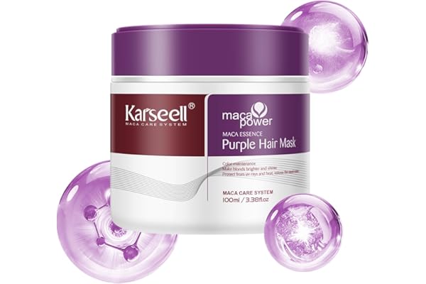 Karseell Masque Cheveux Violet 100ml, Neutralise Les Reflets Jaunes, Répare Les Cheveux Abîmés, pour Cheveux Blonds, Platine, Blancs Ou Gris