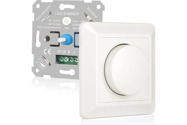 Aroidful LED-dimmer 230 V, fasavsnittsdimmer 5–200 W strömbrytare dimbar 220–240 V dimmer för dimbara LED-lampor, kompatibel