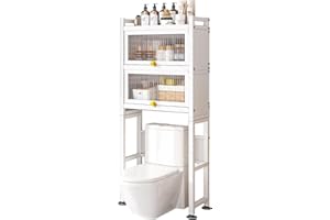 MAGIC SELECT Estantería sobre Inodoro con Puertas Abatibles | Estante de WC Organizador Multiusos | Estantería de Almacenamiento de Baño | Ahorra Espacio con 3 Niveles | Patas Ajustables en Altura.
