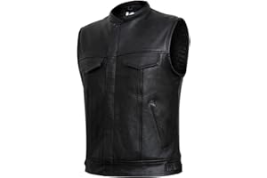 KEROZEN Gilet cuir moto homme motard- Biker Gilet en cuir vachette naturel pleine fleur - Gilet cuir vintage zippé homme - Veste cuir sans manches avec sangles latérales réglage taille