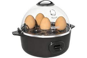 YASHE Rapid Egg Cooker, 7 Egg Capacity Electric Egg Boiler for Hard, Medium, Soft Boiled Eggs, Poacher, Poached Omelet Maker Egg with BPA Free Tray & Egg Bowl, Auto Shut Off, Musical Buzzer, Black