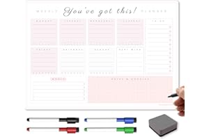 THE MAGNET SHOP TMS A3 Weekly Planner Whiteboard | Magnetic Calendar for Fridge and Dry Wipe Pens | Meal or Family Planner for Kitchen (Blush, A3-YGT)