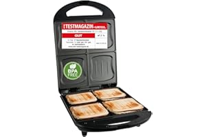 Emerio Toster XXL do kanapek, nadaje się do wszystkich rozmiarów tostów, 4 x duża forma do muszelek dla całej rodziny, ser nie wycieka, nie rozmazuje się, nie zawiera BPA, 1300 W, zestaw 4 szt