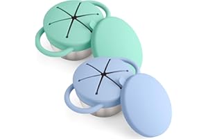 ZYJBD 2 Stück Snackbox Baby Kinder aus Edelstahl mit Silikon Deckel und Griffen, auslaufsicherer Snackbecher Baby, BPA-freie Snackbox Kinder für unterwegs, Snackbehälter Kleinkinder, spülmaschinenfest