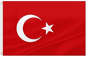ASUNO Turkey Flag 90 × 150 CM Polyester Turkish National Banner with 2 Brass Grommets Double Side Vivid Color Fade Resistant for Outside Garden Lawn Patio
