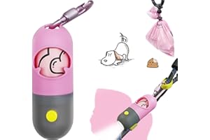 YUCHIYA Dog Poop Bags Holder with LED Flashlight|Doggy Poo Bags Dispenser for Leash|Pet Waste Bags Carrier|Bags Carabiner Fastener LR44 Button Cells Included