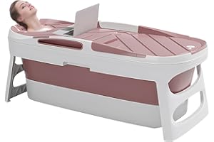 Warmiehomy Folding Bathtub, Portable Bathtub Adults, Plastic Folding Thicken Bathtub, Foldable Sweat Steaming Bathtubs with Lid, Family Soaking Bath Tub for Adults Children, 113x63x54cm Pink