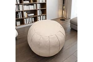 LOUIS DONNÉ Unstuffed Round Pouffe, Supersoft Handmade Faux Decor Pouf Ottoman Cover, Storage Solution, Foot Rest, Footstool, Pouffe Seat or Balcony Office Indoor(White)…
