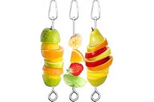 FENGCHUANG 3 Stück Edelstahl Vogel Lebensmittelhalter, Obst Gemüse Halter Futtersuche Spielzeug, Speer-Futterstation für Vogelkäfig-Zubehör, Frucht-/Gemüse-Spieß für Papageien, Sittiche (Silber